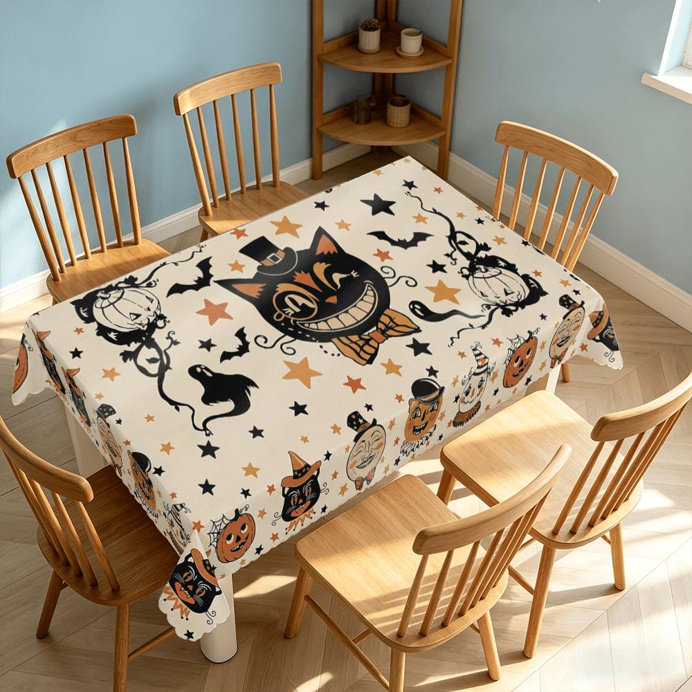 1PC, Retro American-style Black Cat Pumpkin Ghost Halloween Tablecloth, Suitable for the Dining Tablezyc