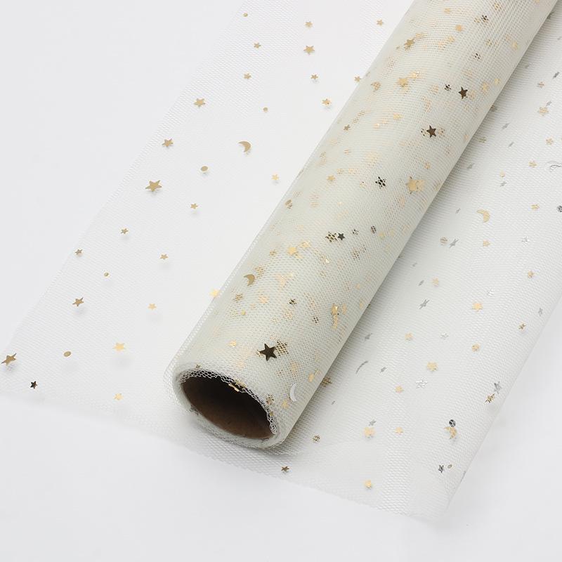 

Сумка-цветок из пряжи со звездами и луной, расшитая золотым тиснением - прочное украшение в виде звезды с цветочным узором. 50cm*5 yards грязно-белый