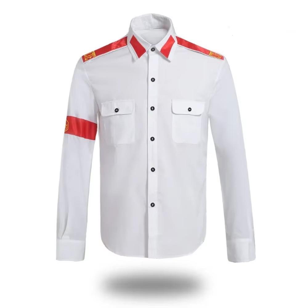 Michael Jackson Anti-Oorlog Militair Shirt Heren Vintage Knoopsluiting Shirt Met Epauletten Iconische Popster Cosplay Kostuum Outfit S wit