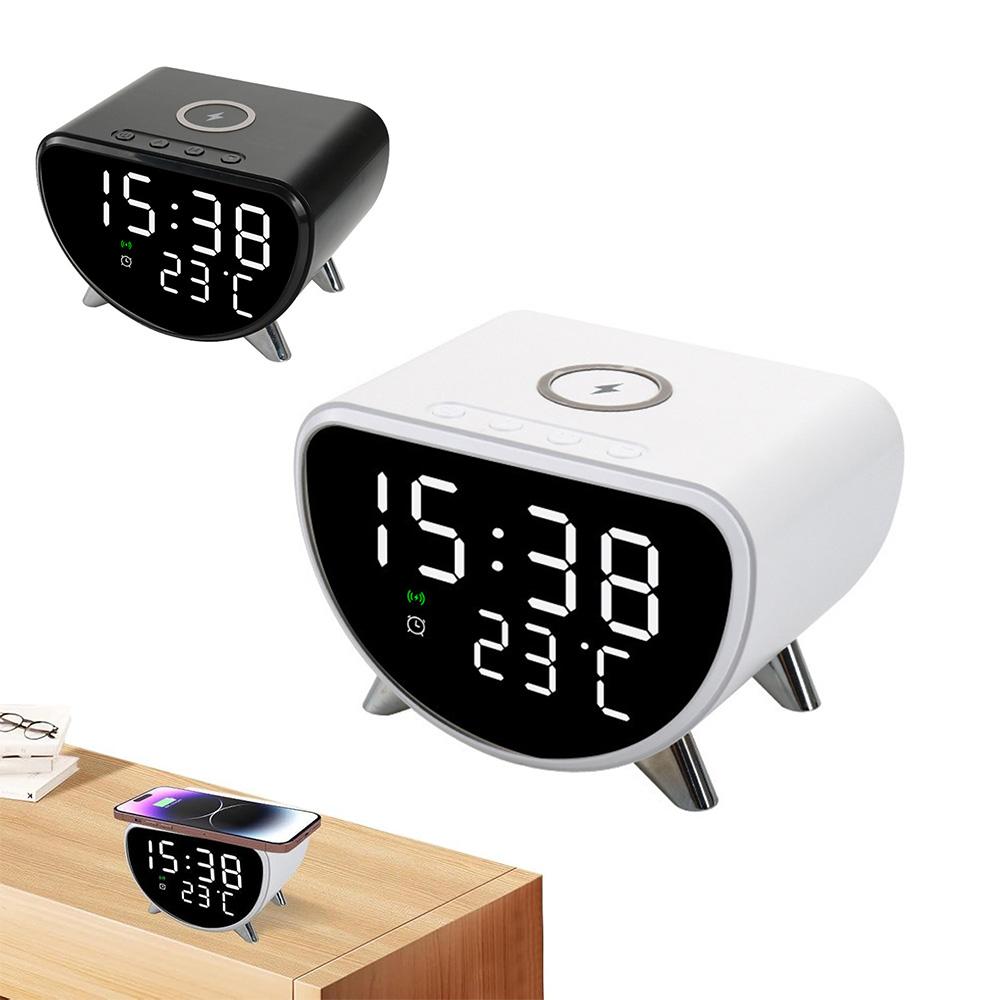 Multifunctional Alarm Clock Desktop Style Small Alarm Clock with Thermometer Clock Wireless Charger 15W Fast Charging