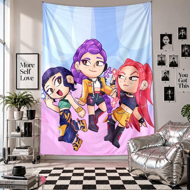 Tapiz de ParedKpop Cazadores de Demonios Arte Tela Colgante Fondo Decorativo Cubierta para Decoración de Habitación