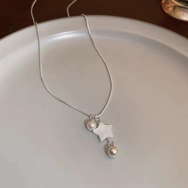 Fashion Pearls Star Pendant Necklace Sweet Cool Clavicle Chain Simple Choker Necklace Statement Jewelry Neck Chain