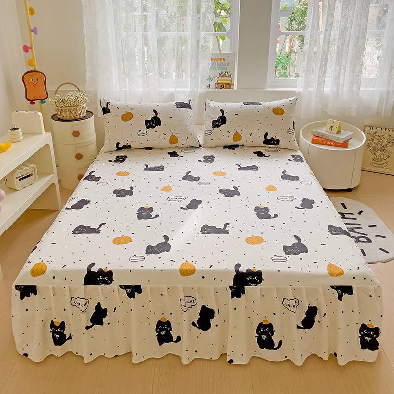 All Season Universal Ruffle Edge Single Bed Cover Printed Cotton Bed Skirt Three Piece Set Soft Comfortable Bedding Bedspread