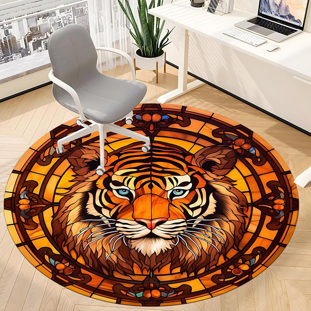 1PCTiger Stained_Glass Office Round Area Rug,  Mat Suitable For Office, Under Office Chairs Bedroom Living Room Home Decor, Room Deco