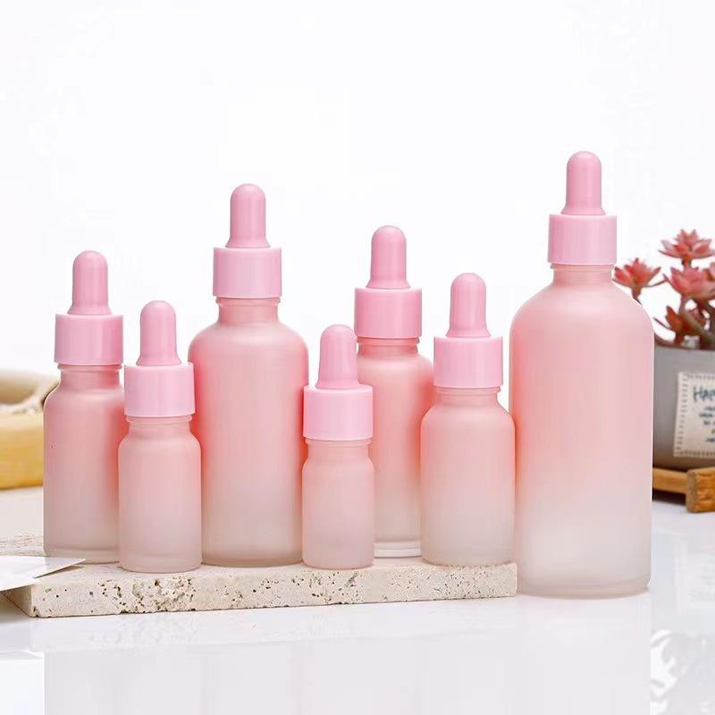 Pink Cherry Blossom Essence Bottle with Dropper and Frosted Lotion Spray Options