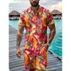 Manfinity RSRT Modisches Lässiges Luxus Blumen Digitaldruck Kurzarm Hemd und Shorts Set, Geeignet für Reife Männer