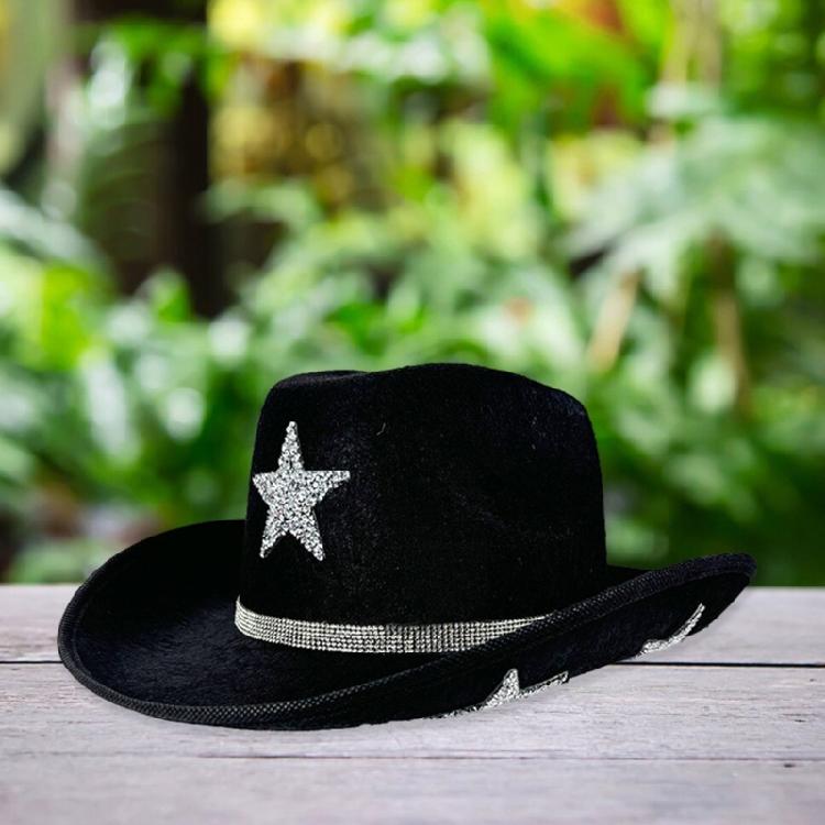 Sequined Star Glittering Top Hat Large Brim Fedoras Hat for Stage Performances