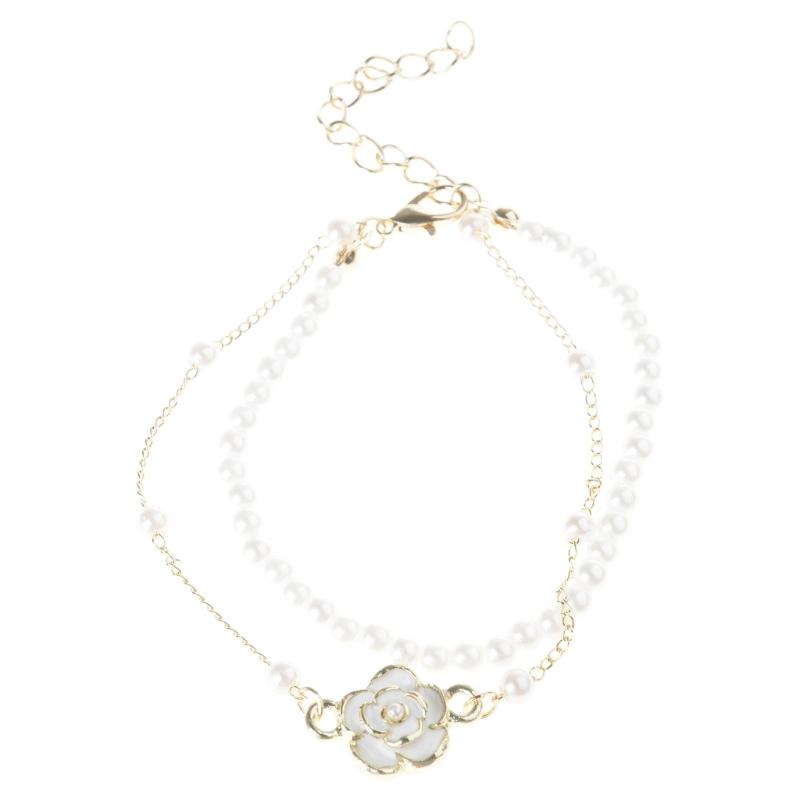 

Vintage Camellia Bracelet Featuring Elegant Double Layer Simulated Pearls Beads and Adjustable Chain for Women Present 1