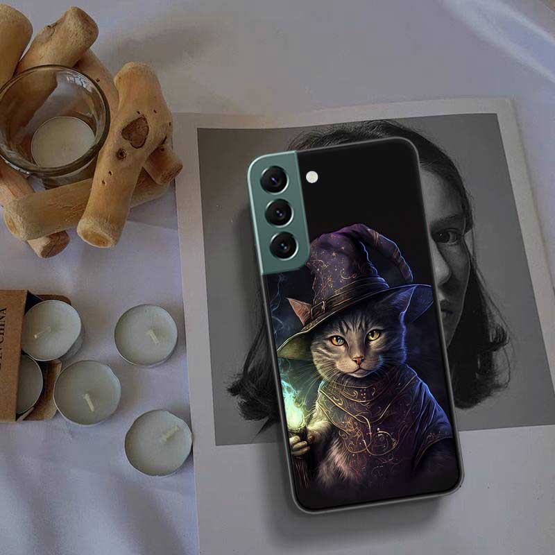 Halloween Magic Cat Phone Case For Samsung Galaxy S22 S25 Ultra S21 S10 Plus S26 Edge S20 S23 S24 FE Cover Silicone Soft TPU