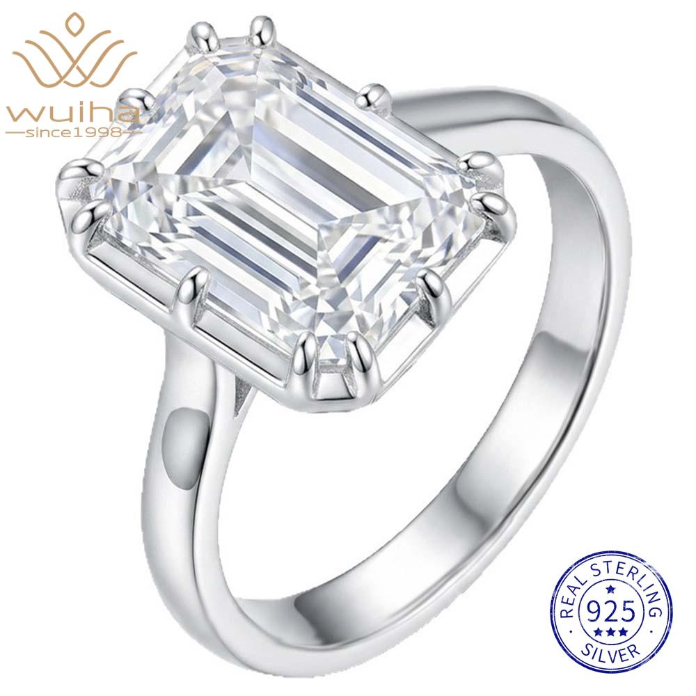 WUIHA Vintage 925 Sterling Silver 10 * 12 MM Emerald Cut VVS1 D Color Real GRA Moissanite Diamonds Gemstone Ring Fine Jewelry