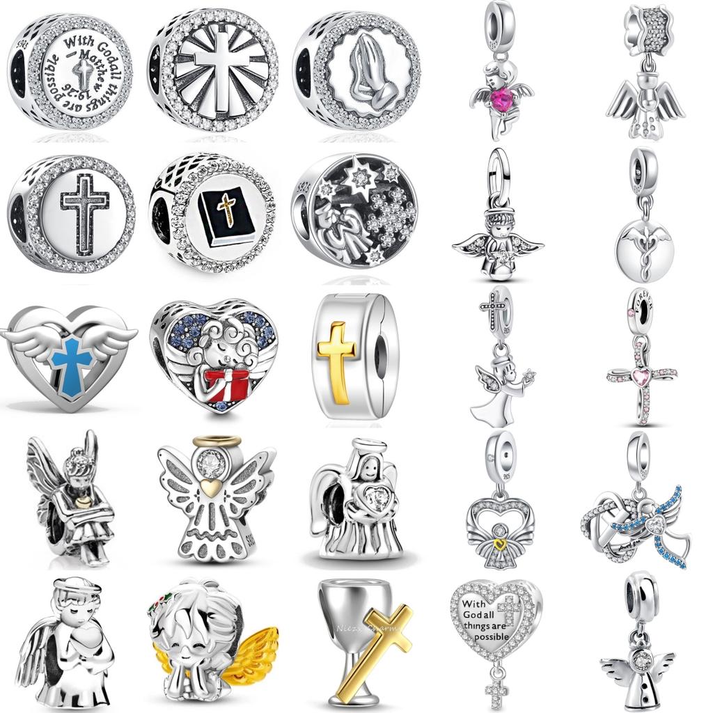 New Fashion Copper Religious Beliefcross Angel Beading Pendant Fit Original Charms Bracelet Women Jewelry Gift