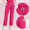 Women's Short Sleeved Color V Neck Pocket Top Pants Work Clothes Two Piece Set
