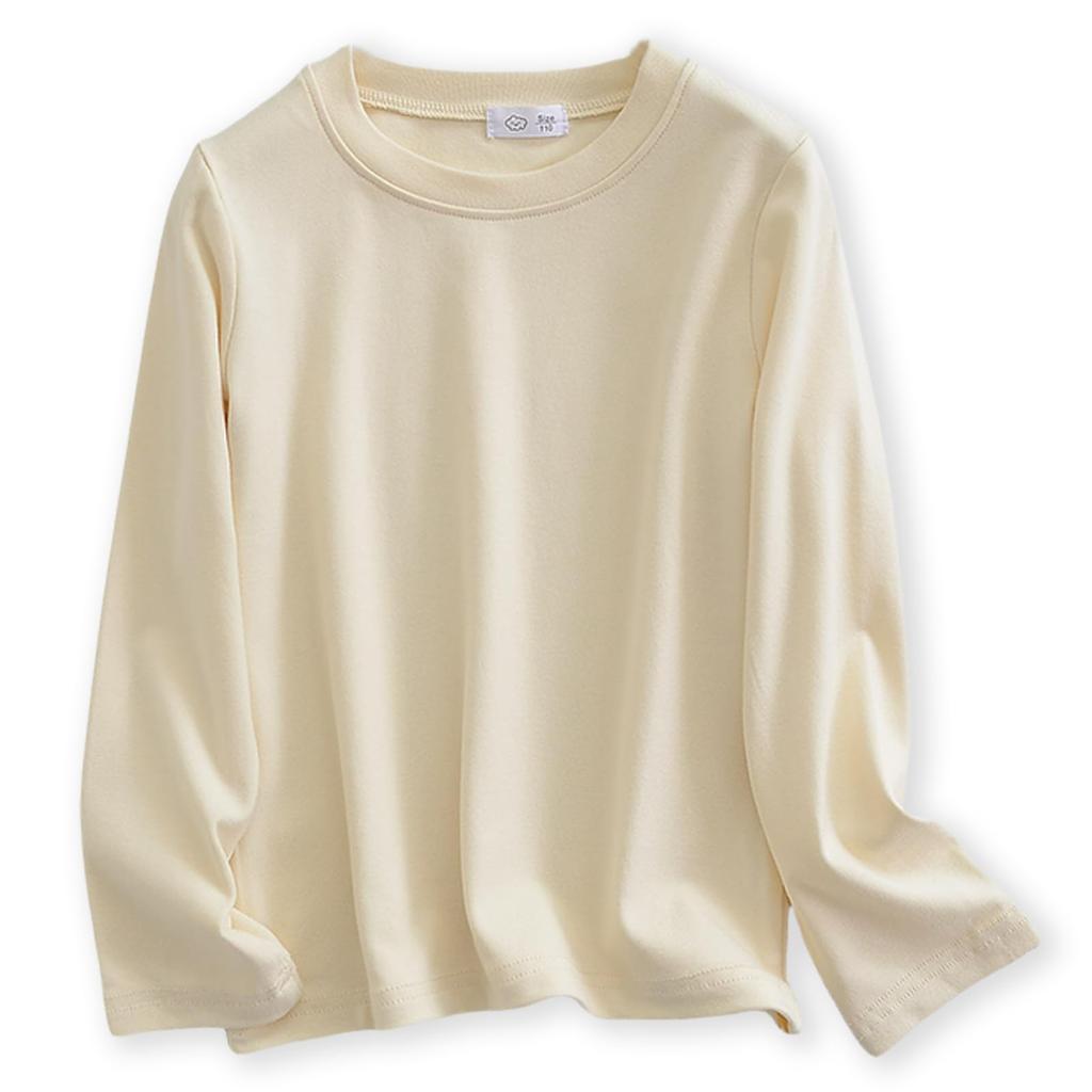 Girls Long Sleeve Ribbed Knit Shirt Round Neck Slim Fit Tops Lightweight Soft Base Layer Tops