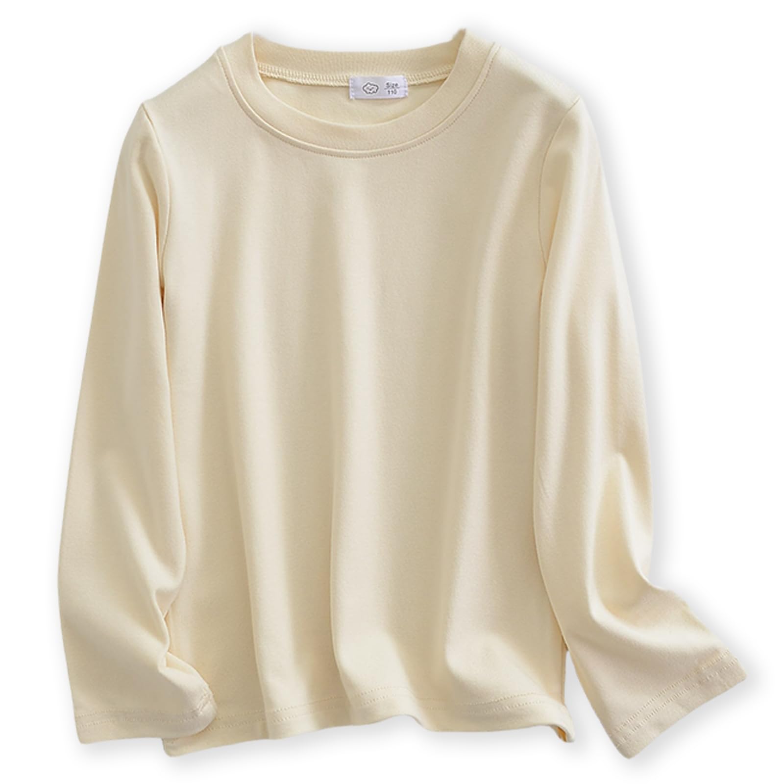 Girls Long Sleeve Ribbed Knit Shirt Round Neck Slim Fit Tops Lightweight Soft Base Layer Tops 130