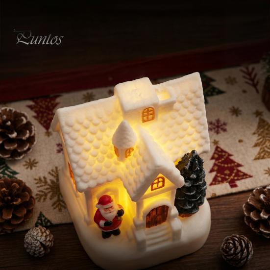 Santa Claus Relief Statue LED Lighted Christmas Village House Statue, Light Up Small Figurines with Miniature Xmas Tree Claus, Collectible Tabletop