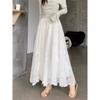DIMANAF 2025 Summer Women New White Skirts Vintage Elastic Pleated Elegant  Long Skirts Lace High Waist