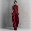 2026 European and American Amazon Cross-border Independent Site Draped Cotton-Linen Shirt Solid Color Fashionable Elegant Sleeveless Long Pants Set