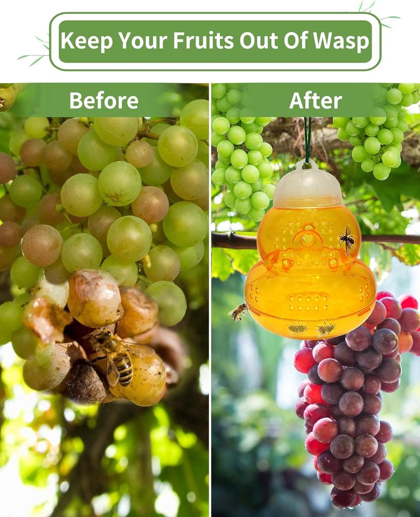 Pachet de 2 capcane pentru viespi agățate în aer liber, capcane pentru capcane pentru albine, prindere eficientă a insectelor pentru descurajarea viespelor în aer liber, reutilizabil non-toxic