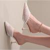 New Pointed Toe Mesh Women Slippers Mules Shoes Woman Summer Heeled Sandals Shallow Loafers Sexy Pumps Dress Sandalias