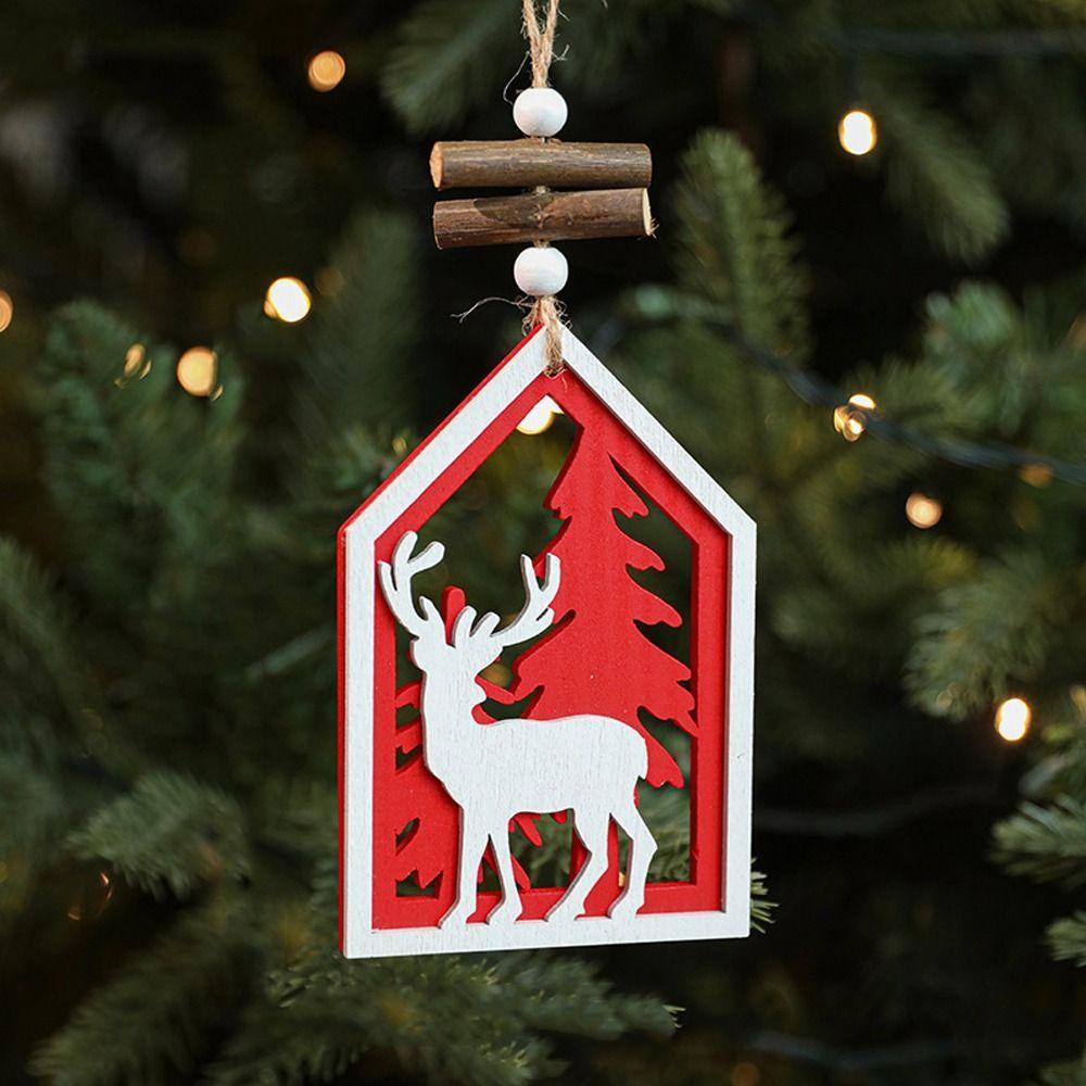 2pcs Red White Christmas Wooden Snowflakes Pendant Handmade Christmas Tree Ornaments  Party Favors