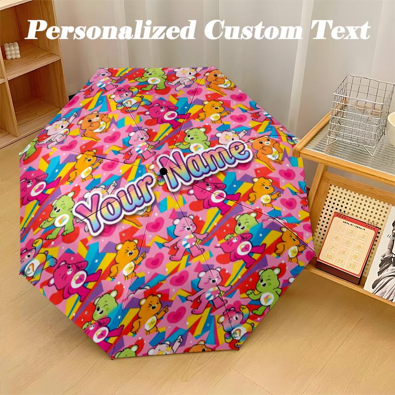 Care Bears 8 Rib Auto Folding Umbrella, Personalized Custom Name Text