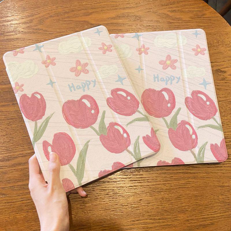 För iPad Air 4/5th 10,9 tum 2021 Pro 11 Pro12.9 2021 iPad 10.2(Gen 9/8/7 /Mini 6/Pro 11/Pro 12.9 Magnetic Smart Flip Case Cover Tulpan i oljemålning