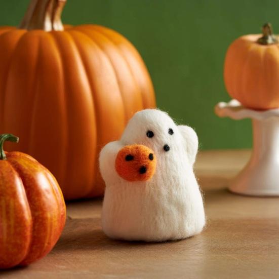 Halloween Wool Felted Ghost with Pumpkin Handmade Mini Felt Ghost Pumpkin Collectible Tabletop Ornaments