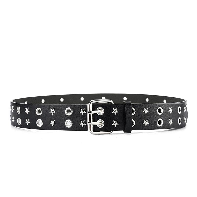 Unisex Star-Studded Hip Hop Punk Leather Belt with Double Holes