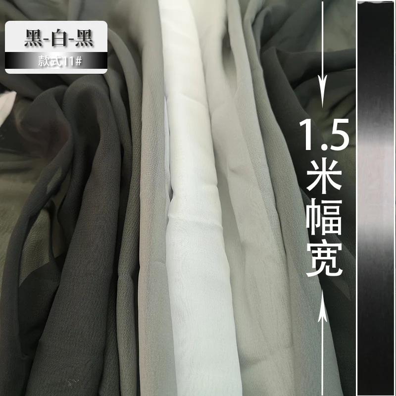 100D Gradient Chiffon Fabric By The Meter Per for Dress Skirt Clothing Sewing Drape Textile Summer Plain Cloth Black White Blue