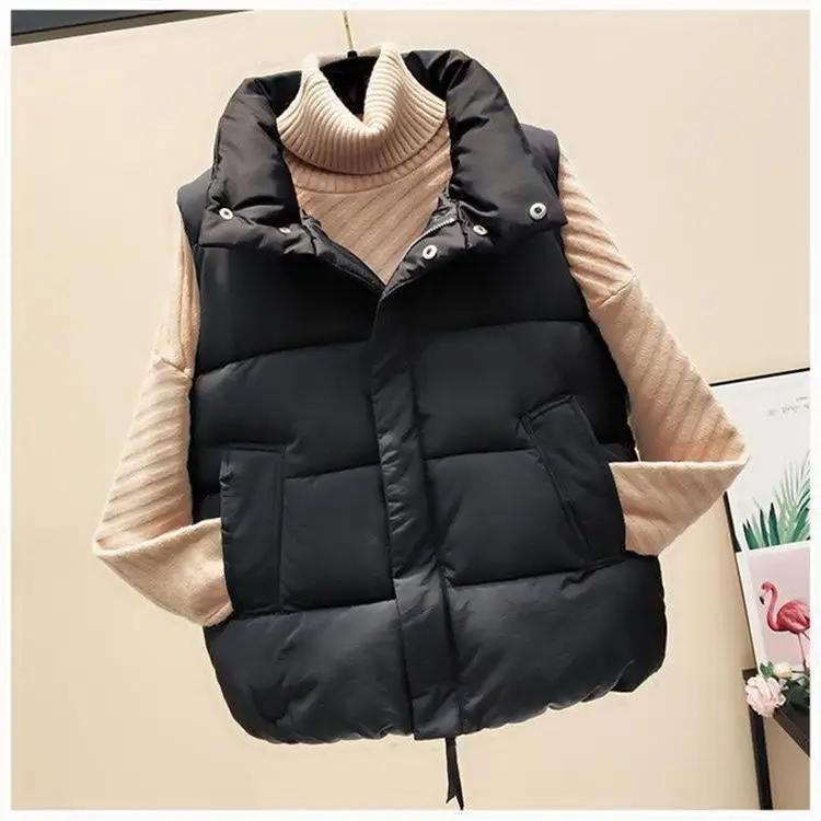 Women's Short Puffer Vest Autumn Winter Style Warm Cotton Jacket Slimming Outerwear Fashionable