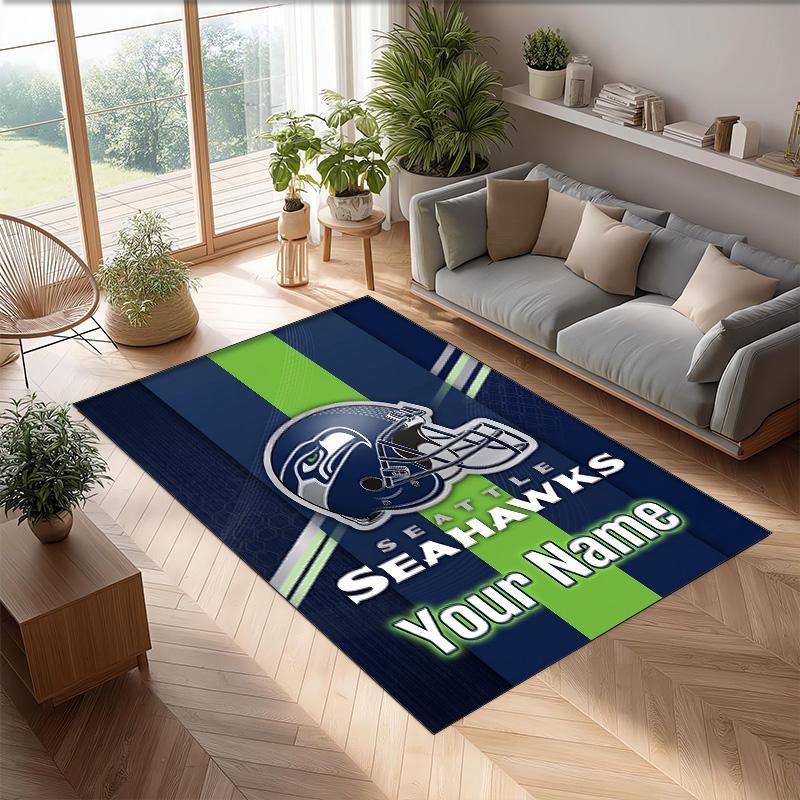 Seattle Seahawks Kristal Kadife Halı, Ev Dekorasyonu Hediye için Kişiye Özel İsim Yazılı Kaymaz Zemin Paspası