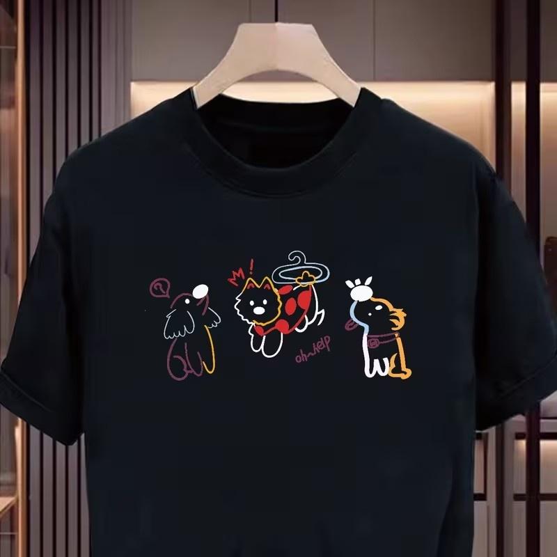 Cute Korean Style Dog Print T-Shirt Women Funny Cartoon Puppy Graphic Tee Loose O-Neck Short Sleeve Tshirt Tops