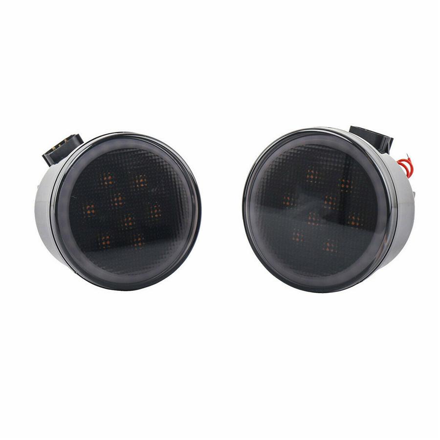 Pair LED Amber Grill Turn Signal Light for Jeep Wrangler JK 07-18 Halo Ring Angel Eye DRL Smoke Lens