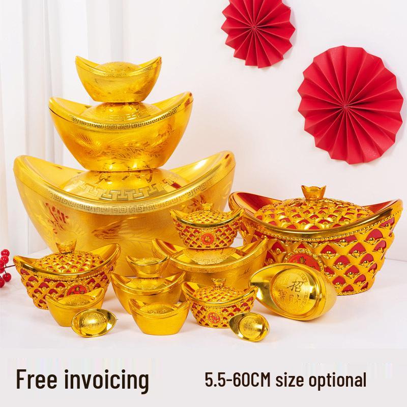 Feng Shui Gold Ingot Ornament for Wealth: New Year Hollow Plastic Candy Box Decor
