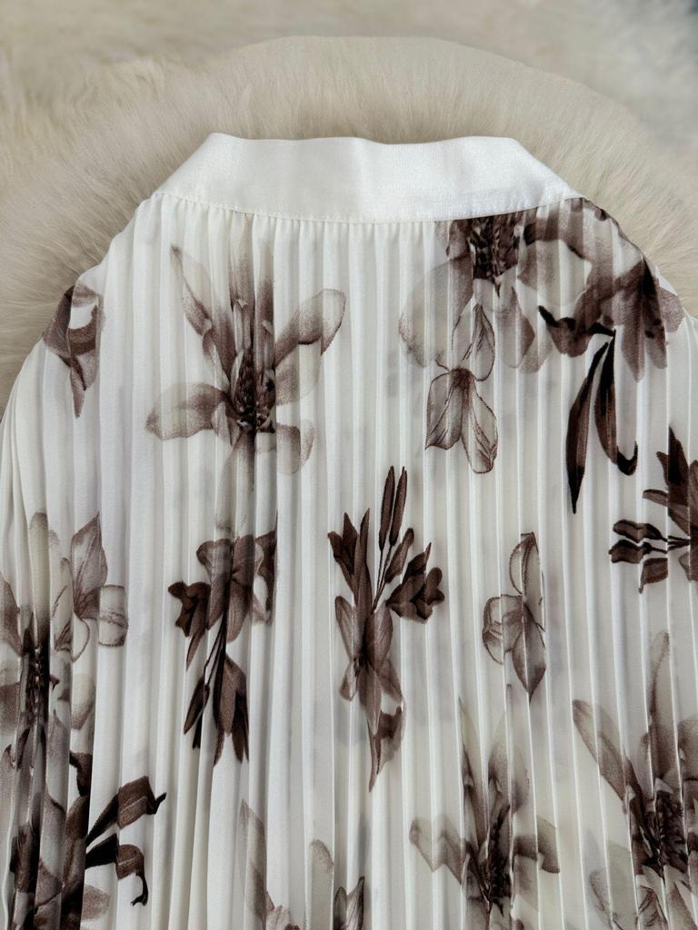 Women's Versatile High Waist A-Line Floral Pleated Midi Skirt