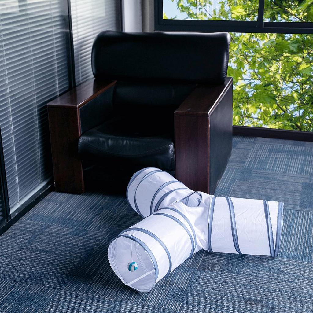 Cat Tunnel, Collapsible Tube with 1 Play Ball Toys, 3 Ways Tunnels for Indoor Cats, Puppy, Kitty, Kitten, Rabbit (White and Gray)