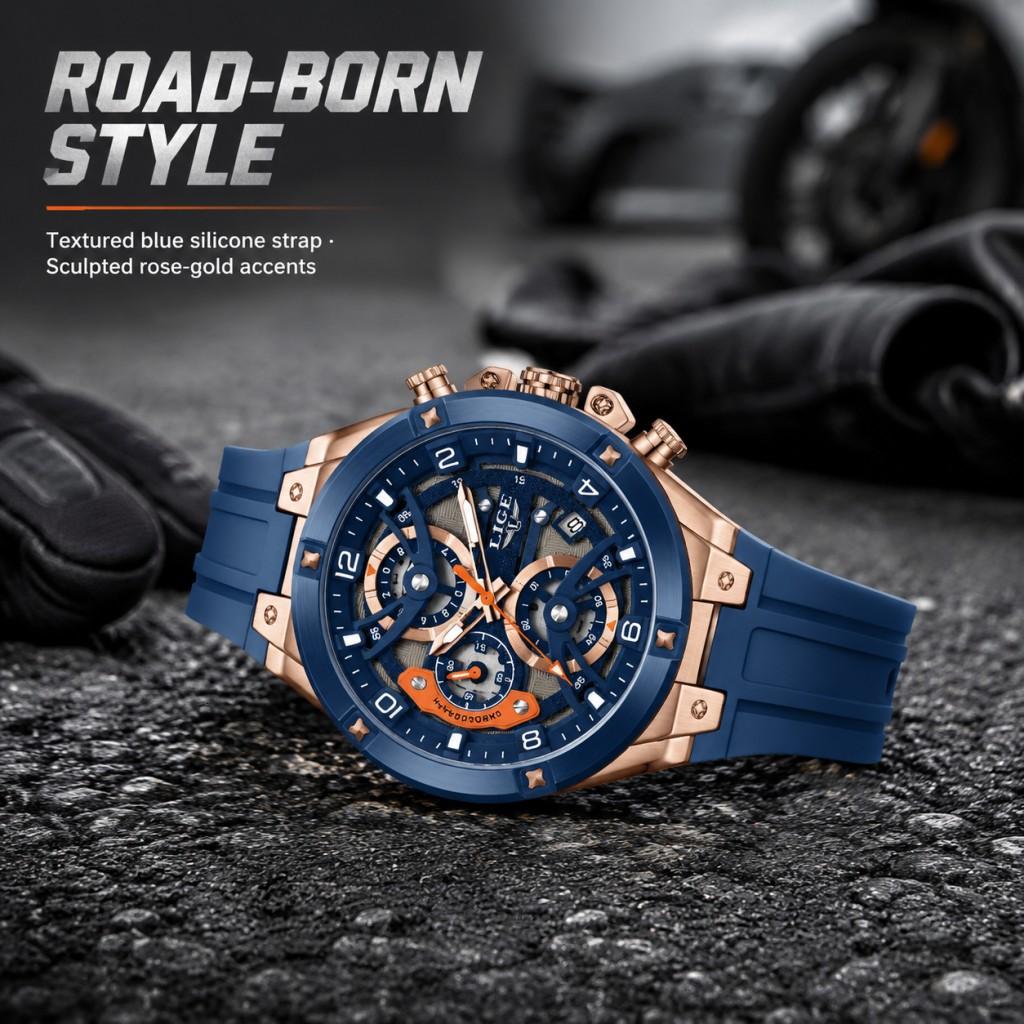LIGE Sports Mens Watches Top Brand Luxury Silicone Chronograph Function Quartz Wristwatch Waterproof Luminous Watch for Man