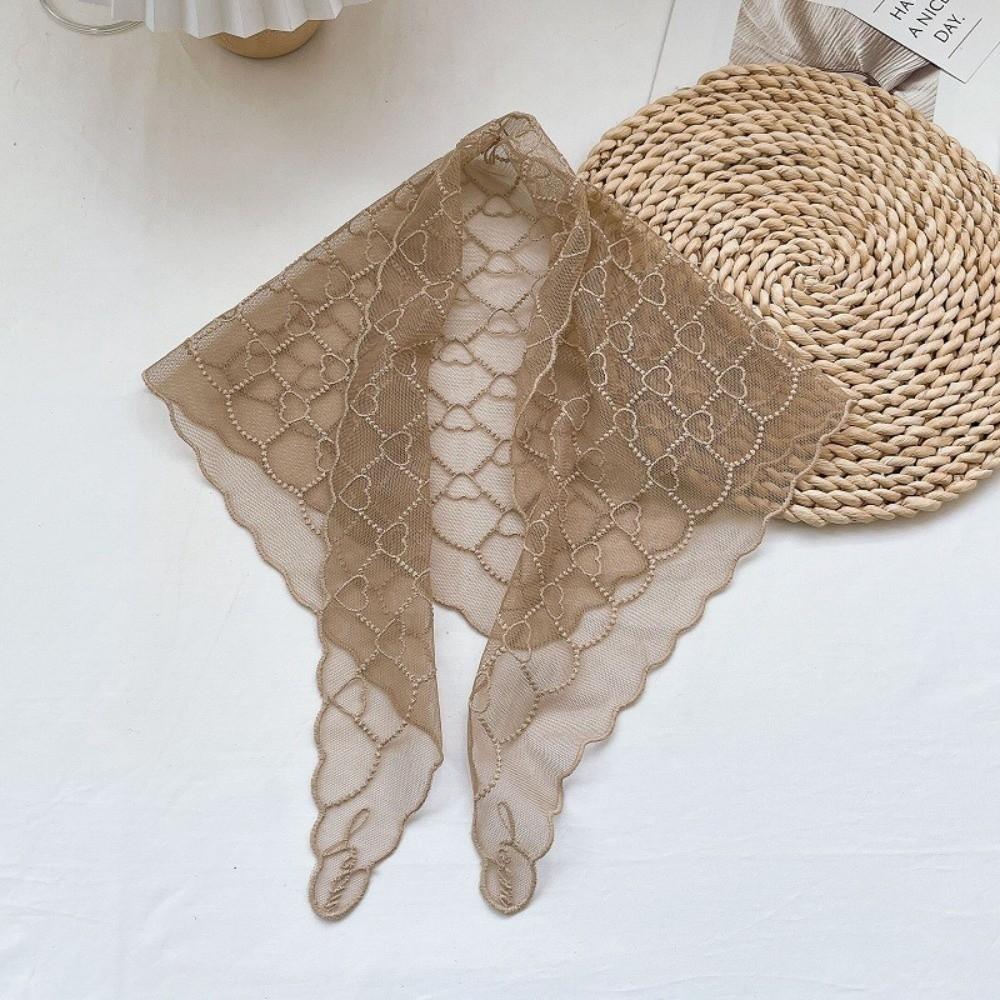 Elegant Silk Scarf Heart Pattern Hair Ribbon Versatile Lace Scarf  Women's Accessory