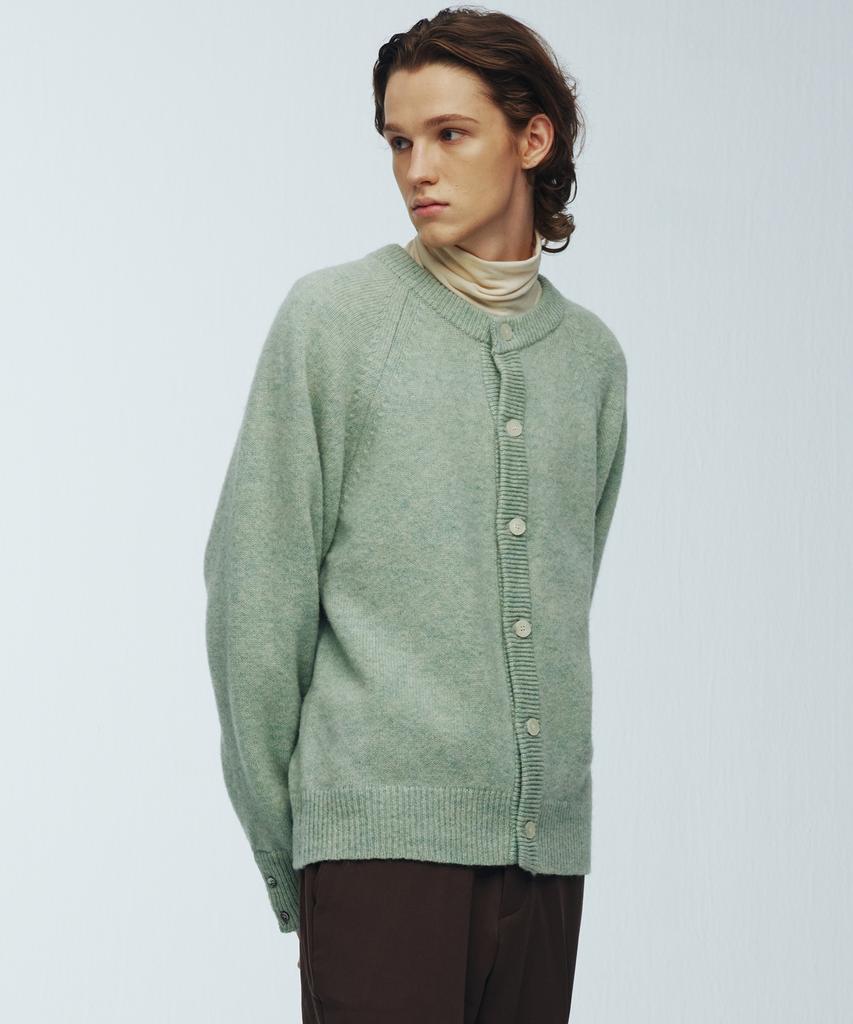 Knitted Shaggy Dog 100% Wool Round Cardigan Mint