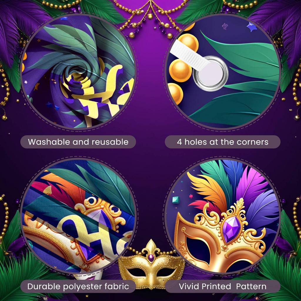Party Display Beaded Decor Mask Background Festival Banner Colorful Feathers Mardi Gras Banner For Indoor Party Carnival Party