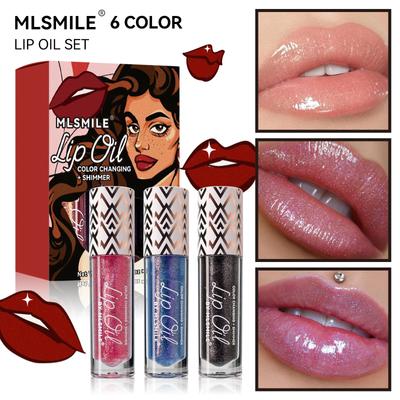 3pcs/set Pearlescent Color Changing Lip Oil Nourishing Moisturizing Lip Glaze Set Lip Honey High Pigment Non-stick Cup Liquid Lipstick