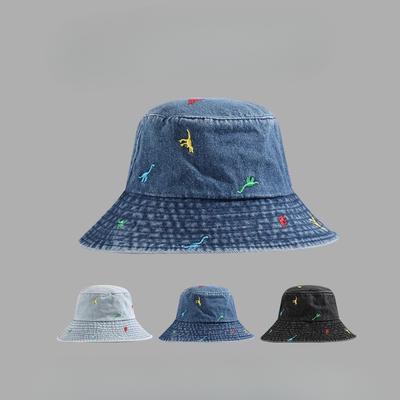 New Hat for Women Cartoon Embroidery Fashionable and Versatile Denim Fisherman Hat Breathable Wide Brim Sun Hat