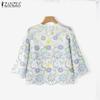 ZANZEA Women Casual Round Neck 3/4 Sleeve Loose Floral Blouse