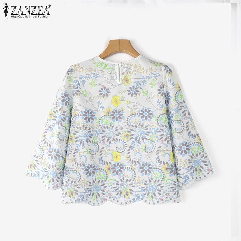 ZANZEA Women Casual Round Neck 3/4 Sleeve Loose Floral Blouse