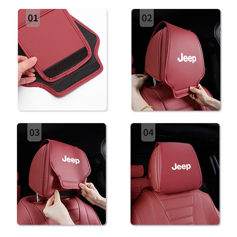2Pcs Quality Leather Car Seat Headrest Covering Accessories For Jeep Grand Cherokee Wrangler JK Gladiator Compass Renegade Recon AKW1