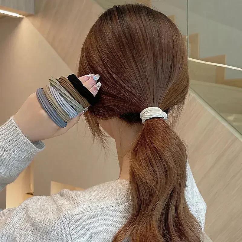 New High Elastic Durable Rubber Band Female Simple High Ponytail Hair Rope Head Rope High-grade Sense Hair Rope 5 Pieces A Set