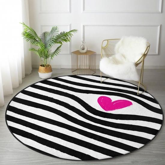 

Valentine s Day Themed Special Design Digital Printed Modern Black Kitchen Round Carpet With Washable Non-Slip Base Deymend