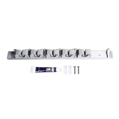 Soporte para Fregona de Pared 5 Clips Adhesivo Organizador de Escobas y Fregonas con Gancho de Aluminio para Cocina