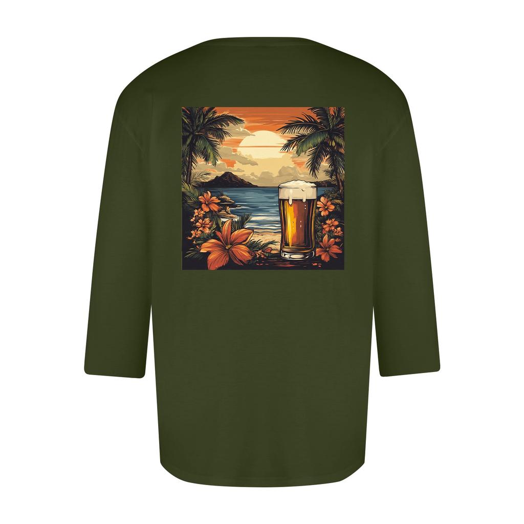 Herren lässiges und modisches bedrucktes Kragen Dreiviertelarm Top T-Shirt