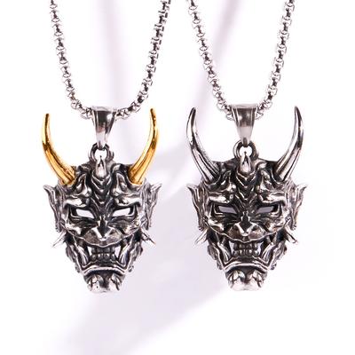 New Golden Horn Prajna Pendant European and American Mens Ghost Mask Necklace